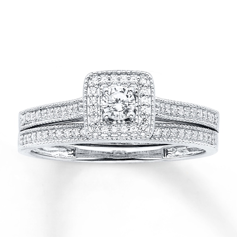 Main Image 1 of Previously Owned Diamond Bridal Set 1/3 ct tw Round-cut 14K White Gold