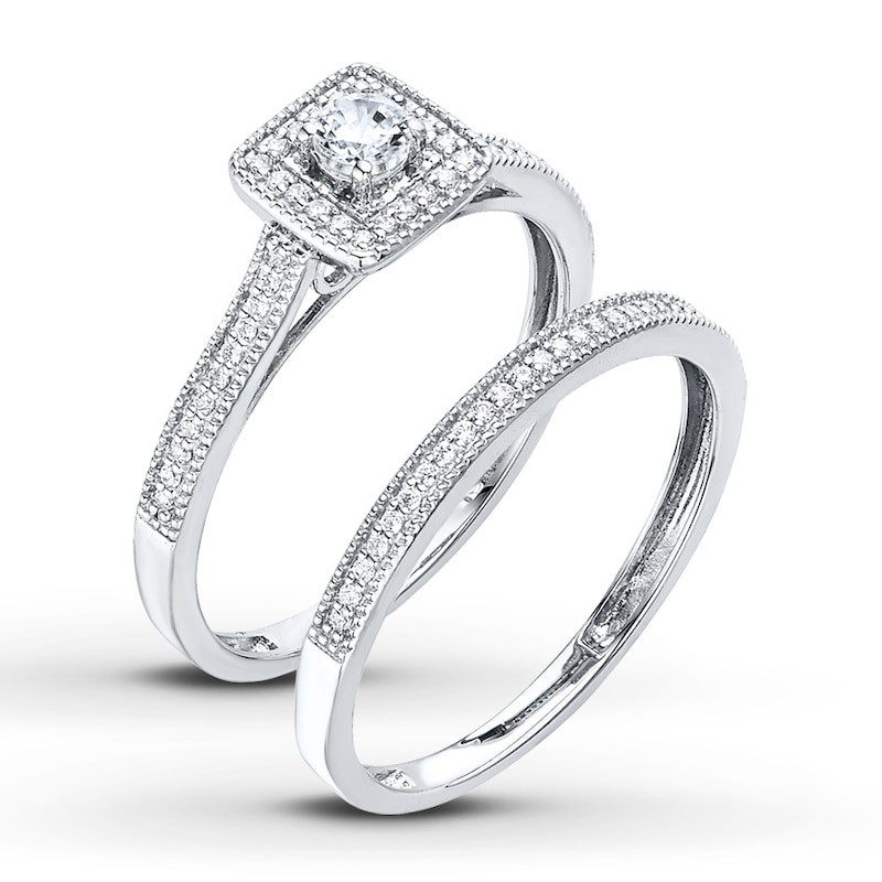 Main Image 2 of Previously Owned Diamond Bridal Set 1/3 ct tw Round-cut 14K White Gold