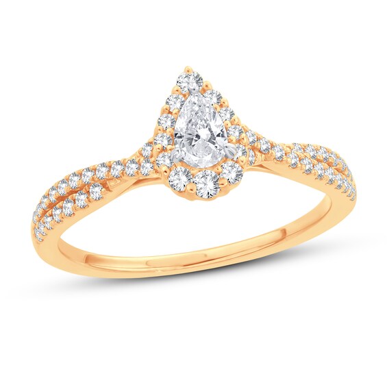 Previously Owned Diamond Engagement Ring 1/2 ct tw Pear & Round 14K Yellow Gold