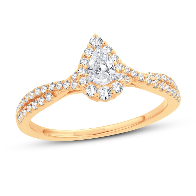 Main Image 1 of Previously Owned Diamond Engagement Ring 1/2 ct tw Pear & Round 14K Yellow Gold