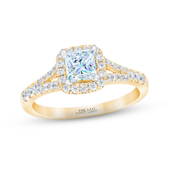 Previously Owned THE LEO First Light Diamond Princess-Cut Engagement Ring 3/4 ct tw 14K Yellow Gold