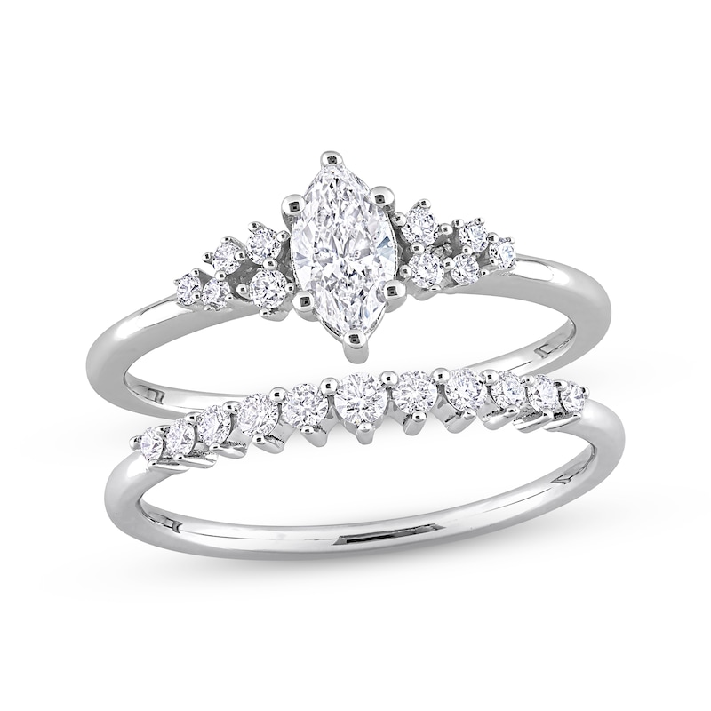 Main Image 1 of Previously Owned Diamond Bridal Set 5/8 ct tw Marquise & Round-cut 14K White Gold