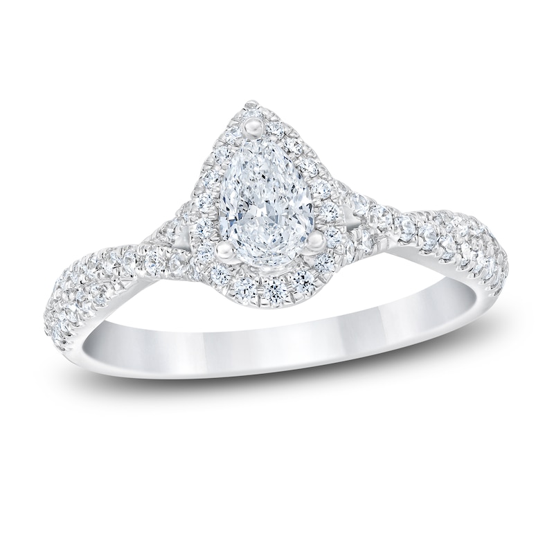 Main Image 1 of Previously Owned Diamond Engagement Ring 7/8 ct tw Pear-shaped & Round-cut 14K White Gold