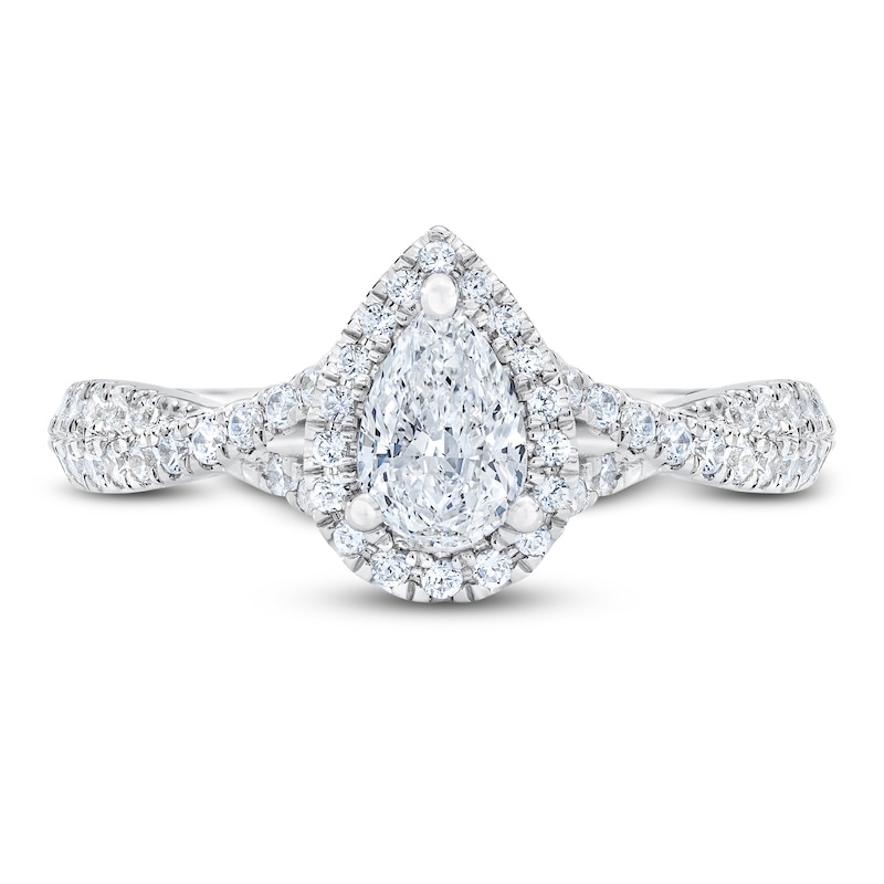 Main Image 3 of Previously Owned Diamond Engagement Ring 7/8 ct tw Pear-shaped & Round-cut 14K White Gold