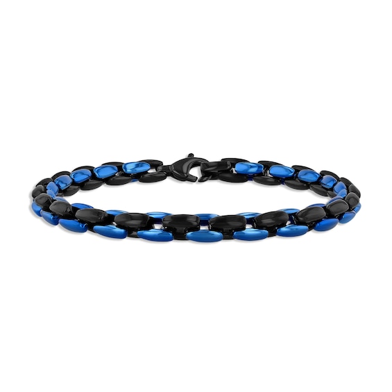 Men's Chain Bracelet Black & Blue Ion-Plated Stainless Steel 9"