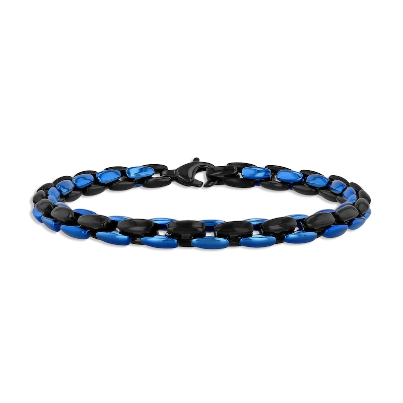 Men\'s Chain Bracelet Black & Blue Ion-Plated Stainless Steel 9\