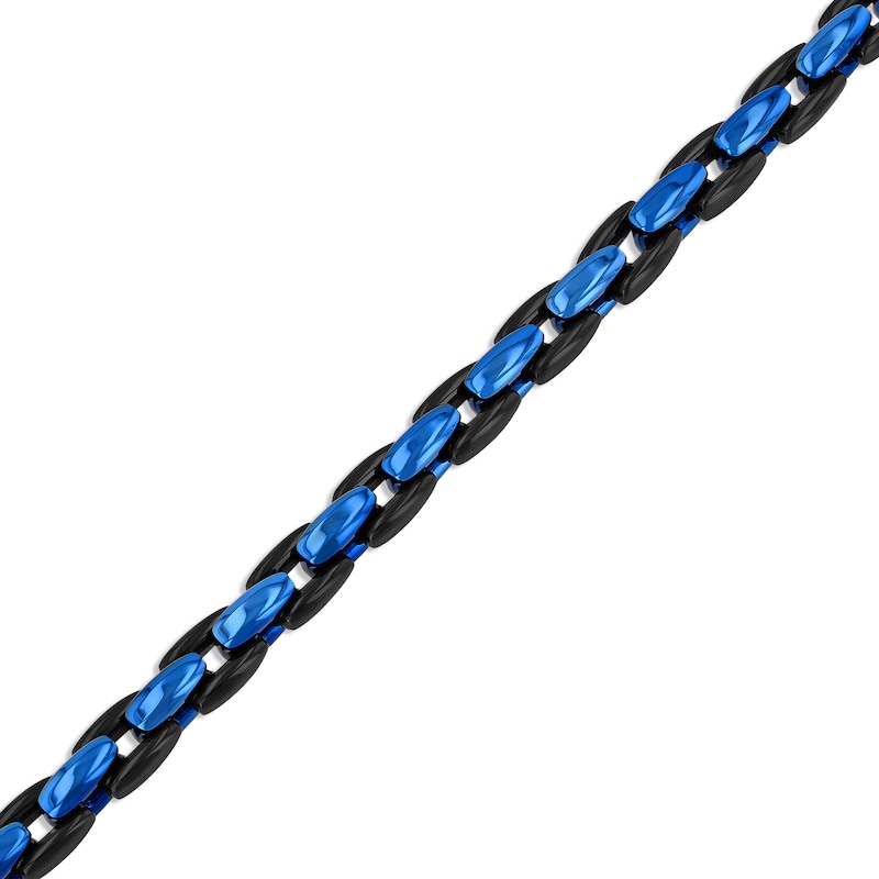 Men's Chain Bracelet Black & Blue Ion-Plated Stainless Steel 9"