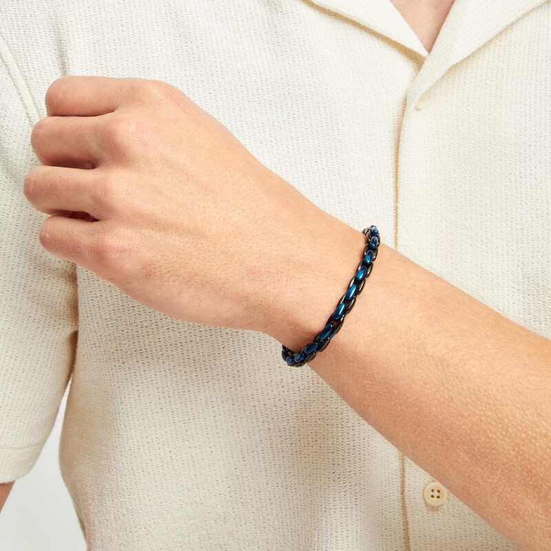 Main Image 3 of Men's Chain Bracelet Black & Blue Ion-Plated Stainless Steel 9&quot;