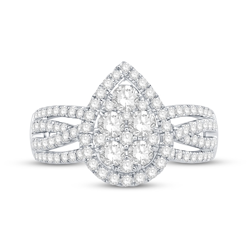 Multi-Diamond Center Pear Frame Engagement Ring 1-1/4 ct tw 14K White Gold