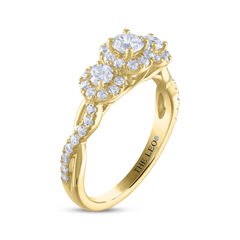 Main Image 2 of THE LEO Diamond Round-Cut Three-Stone Crossover Twist Engagement Ring 7/8 ct tw 14K Yellow Gold