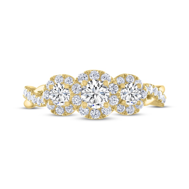 Main Image 3 of THE LEO Diamond Round-Cut Three-Stone Crossover Twist Engagement Ring 7/8 ct tw 14K Yellow Gold