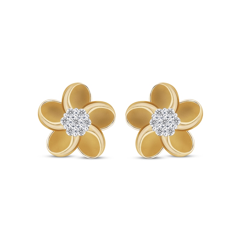 Diamond Plumeria Flower Stud Earrings 1/10 ct tw 10K Yellow Gold | Kay