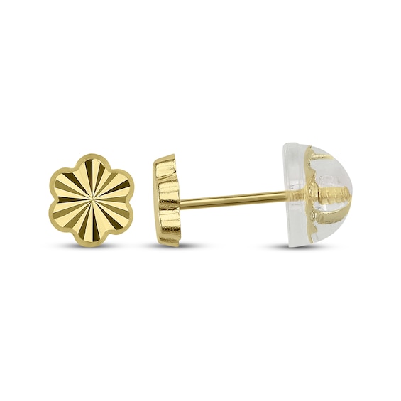 Children's Diamond-Cut Flower Stud Earrings 14K Yellow Gold