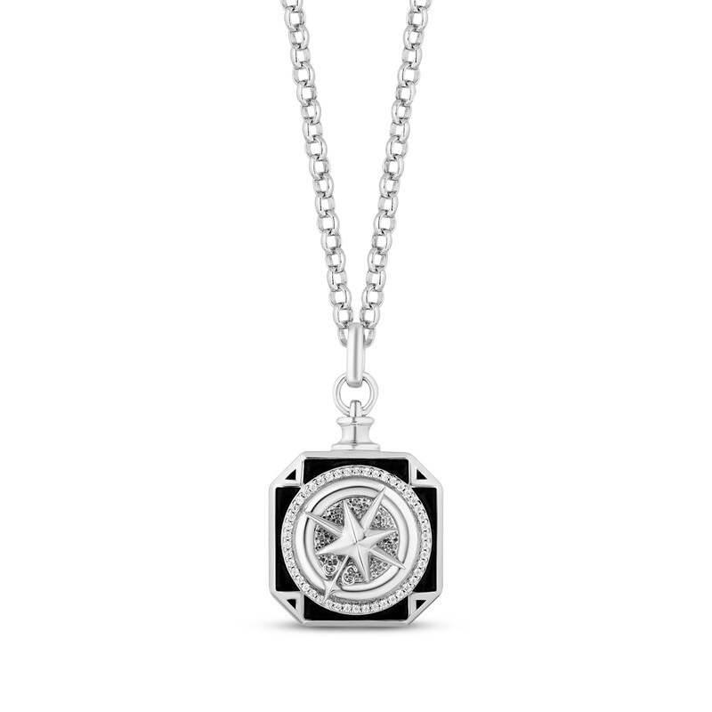 Main Image 1 of Disney Treasures Men's Pirates of the Caribbean Diamond Compass Necklace 1/10 ct tw Sterling Silver 20”