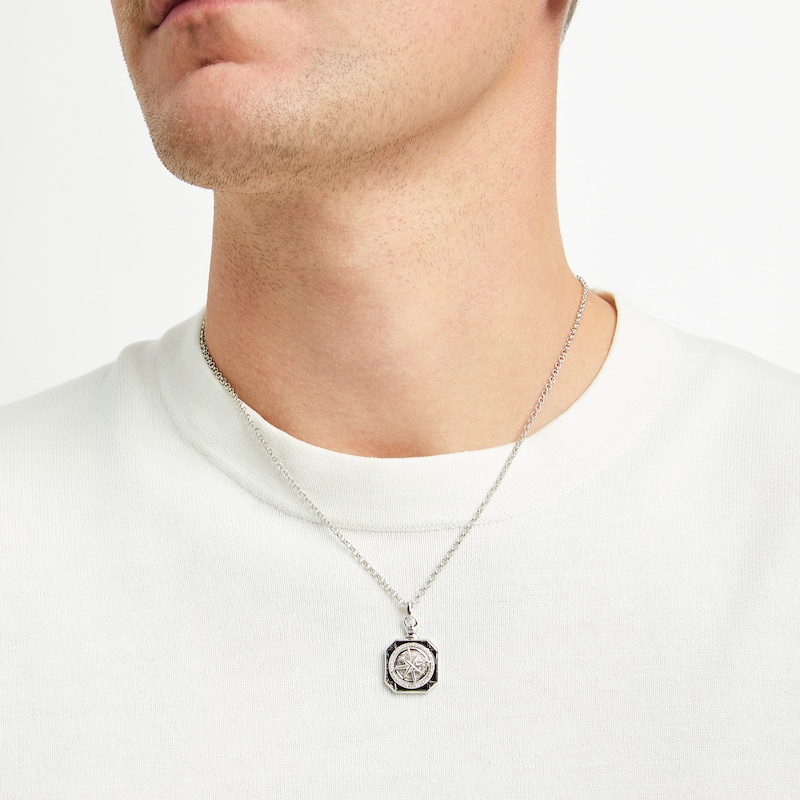Main Image 2 of Disney Treasures Men's Pirates of the Caribbean Diamond Compass Necklace 1/10 ct tw Sterling Silver 20”