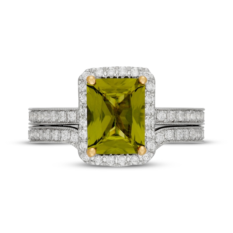 Main Image 3 of Neil Lane Radiant-Cut Peridot & Diamond Halo Bridal Set 5/8 ct tw 14K White Gold