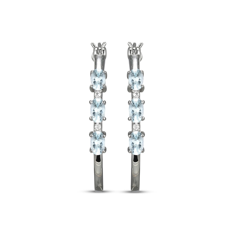 Main Image 2 of Oval-Cut Aquamarine & White Lab-Created Sapphire Hoop Earrings Sterling Silver
