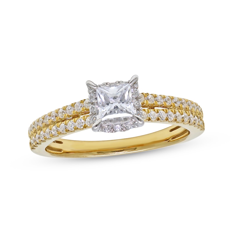 Main Image 1 of Now + Forever Princess-Cut Diamond Halo Engagement Ring 1 ct tw 14K Yellow Gold