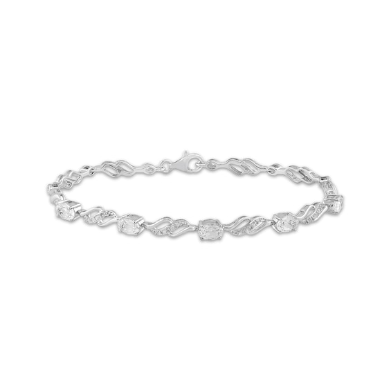Oval-Cut White Lab-Created Sapphire Swirl Bracelet Sterling Silver 7.5"