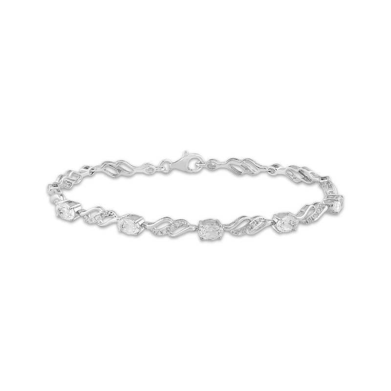 Main Image 1 of Oval-Cut White Lab-Created Sapphire Swirl Bracelet Sterling Silver 7.5&quot;
