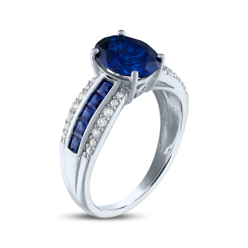 Main Image 2 of Oval-Cut Blue Lab-Created Sapphire & White Lab-Created Sapphire Ring Sterling Silver