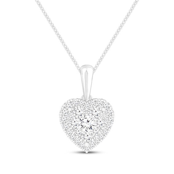 Multi-Diamond Heart-Shaped Necklace 1/3 ct tw 14K White Gold 18"
