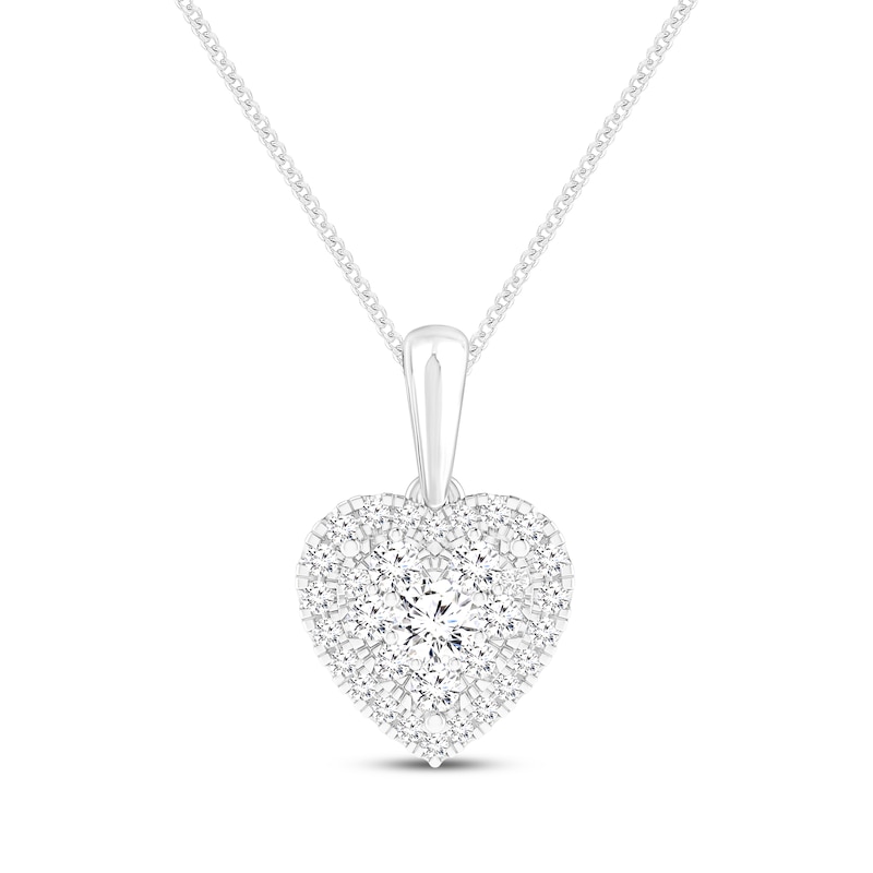 Main Image 1 of Multi-Diamond Heart-Shaped Necklace 1/3 ct tw 14K White Gold 18&quot;