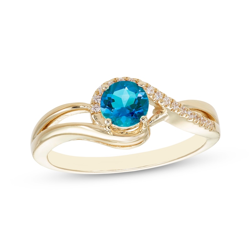 Main Image 1 of Swiss Blue Topaz & Diamond Bypass Ring 1/15 ct tw 10K Yellow Gold