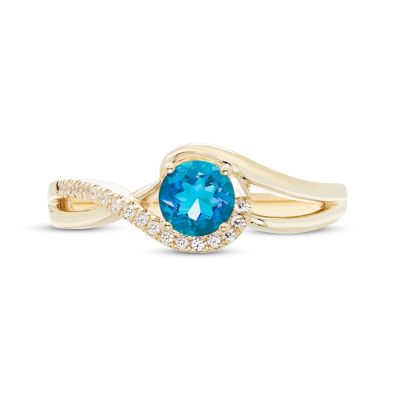 Main Image 3 of Swiss Blue Topaz & Diamond Bypass Ring 1/15 ct tw 10K Yellow Gold