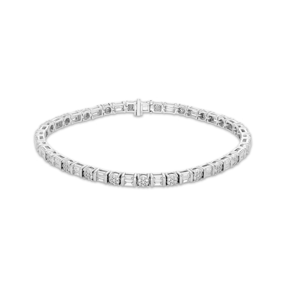 Baguette & Round-Cut Diamond Link Bracelet 2 ct tw 10K White Gold 7"
