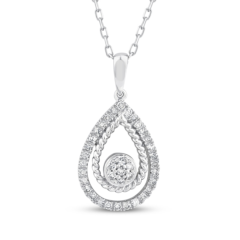 Threads of Love Multi-Diamond Center Teardrop Halo Necklace 1/5 ct tw Sterling Silver 18"