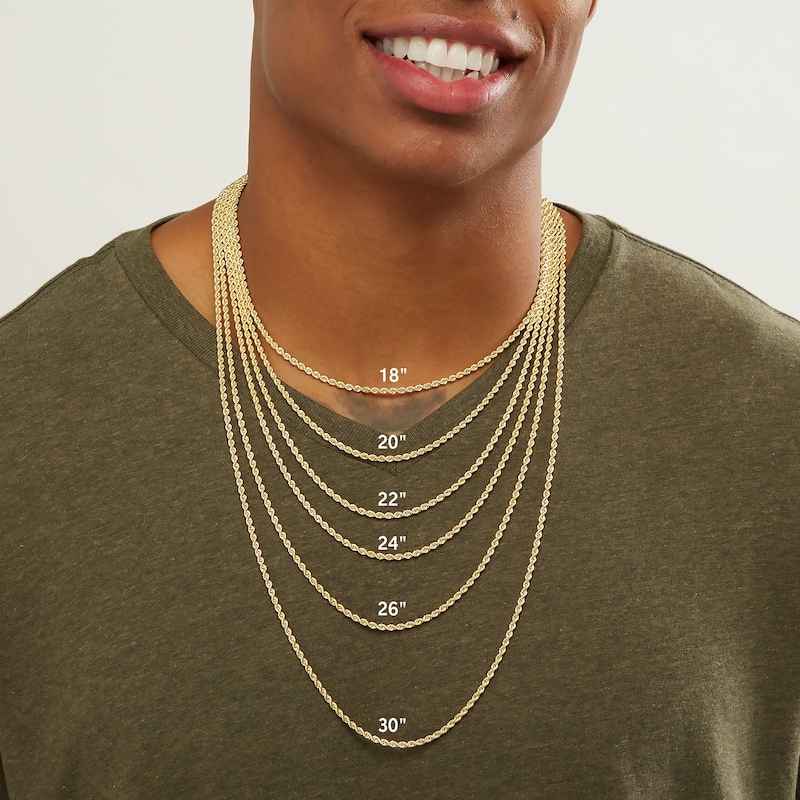 Main Image 5 of Silk Rope Chain Necklace 3mm Solid 10K Yellow Gold 22"
