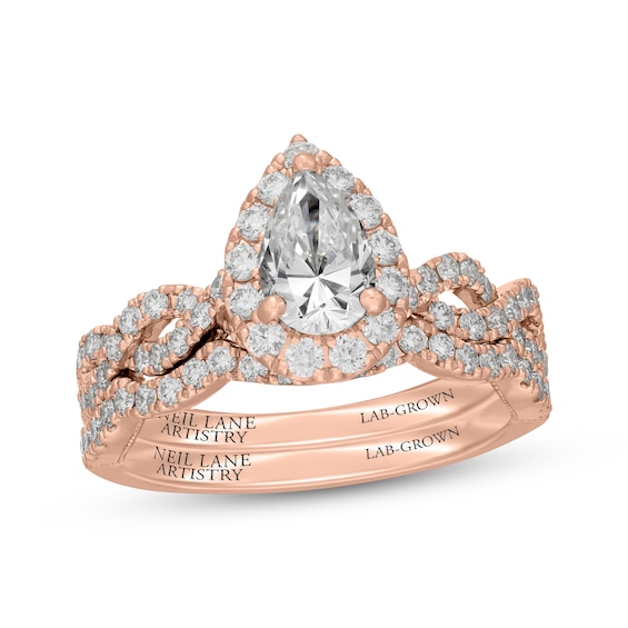 Neil Lane Artistry Pear-Shaped Lab-Grown Diamond Halo Bridal Set 1-5/8 ct tw 14K Rose Gold