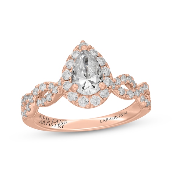 Neil Lane Artistry Certified Pear-Shaped Lab-Grown Diamond Halo Engagement Ring 1-1/2 ct tw 14K Rose Gold