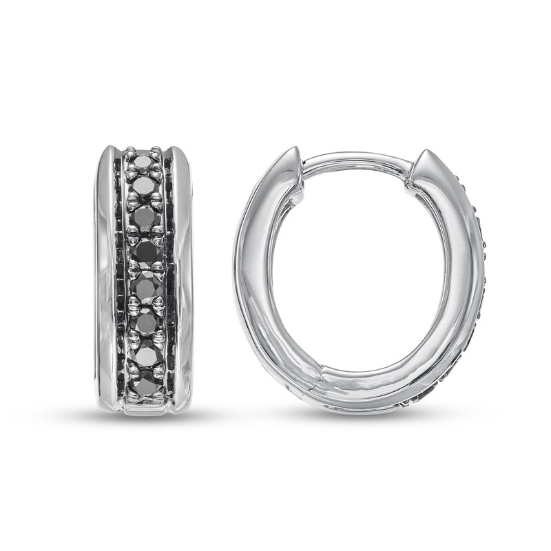 Main Image 2 of Previously Owned Men's Black Diamond Huggie Hoop Earrings 1/3 ct tw Round-cut 10K White Gold