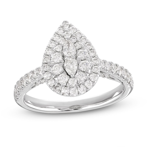 Previously Owned Multi-Diamond Engagement Ring 2 ct tw Pear & Round-cut 14K White Gold