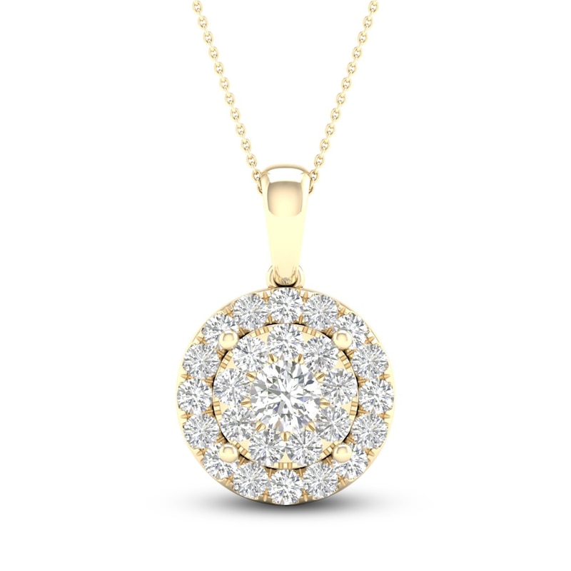 Main Image 1 of Previously Owned Multi-Diamond Necklace 1 ct tw Round-Cut 10K Yellow Gold 18"