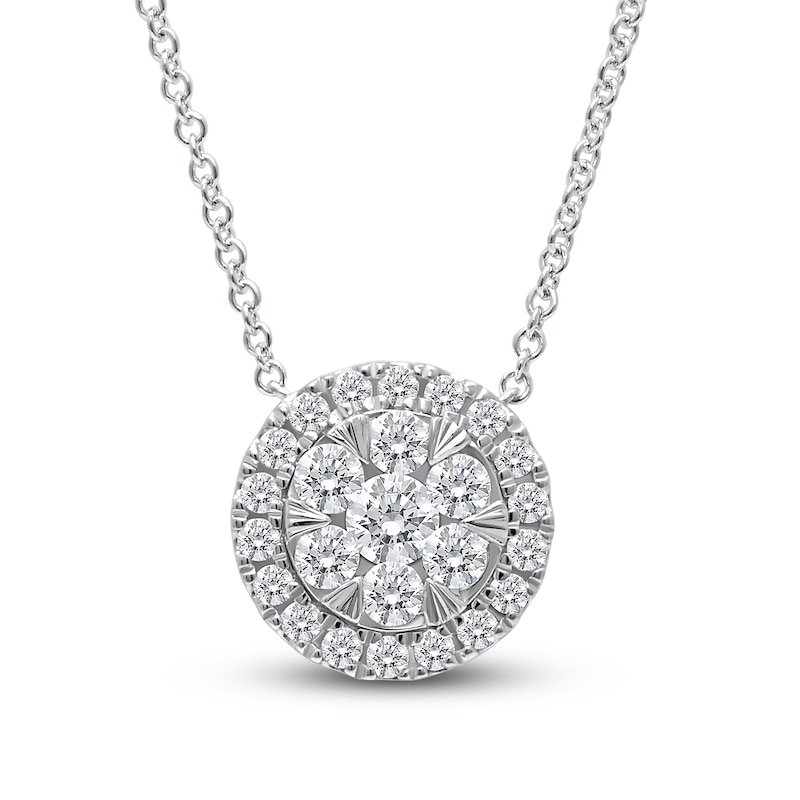 Main Image 1 of Previously Owned Diamond Necklace 1/2 ct tw Round-cut 14K White Gold 18"
