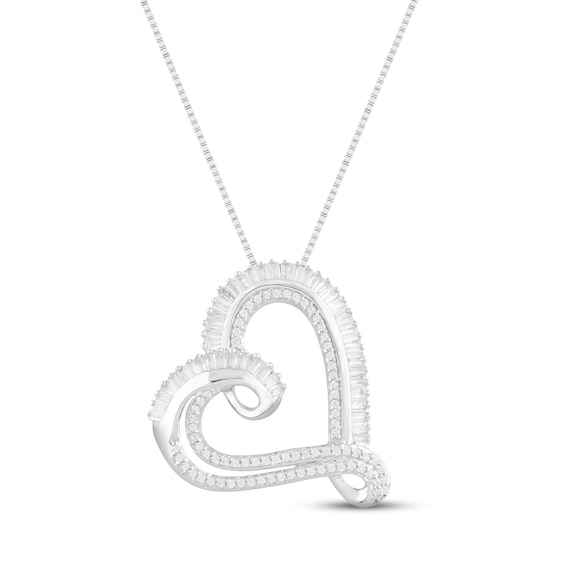 Previously Owned Diamond Heart Necklace 1/2 ct tw Round & Baguette-cut 10K White Gold 18"