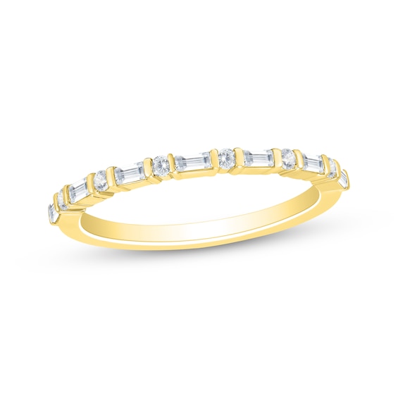 Previously Owned Emerald & Round-Cut Diamond Wedding Band 1/2 ct tw 14K Yellow Gold