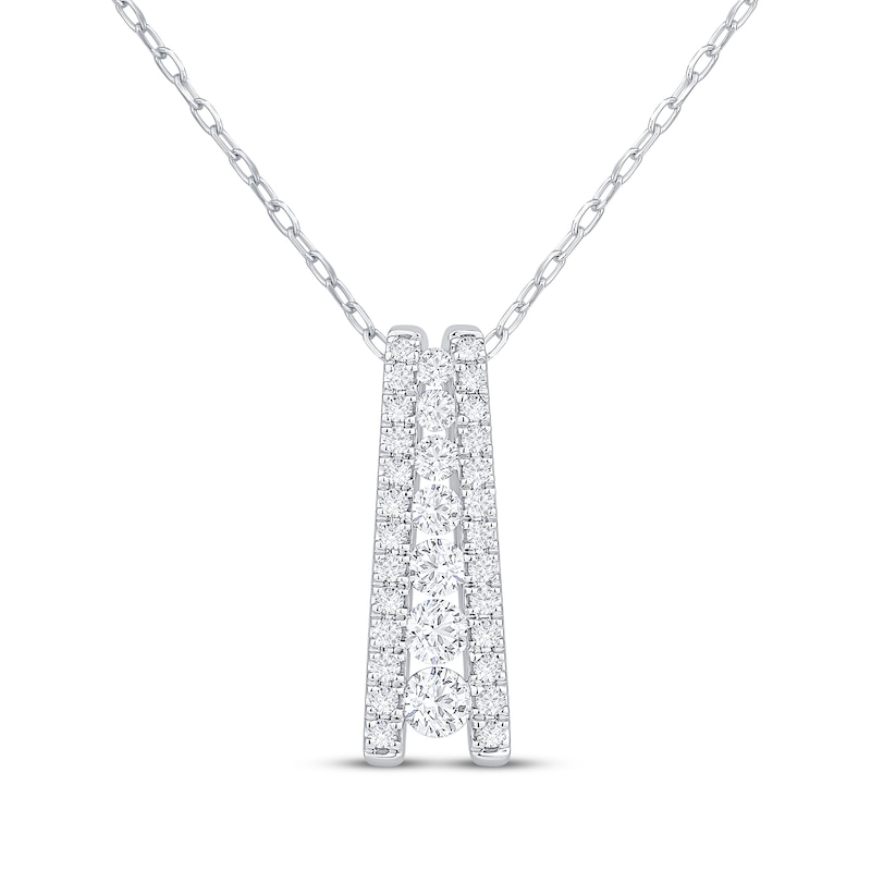 Main Image 1 of Previously Owned Diamond Ladder Necklace 1/2 ct tw 10K White Gold 18"