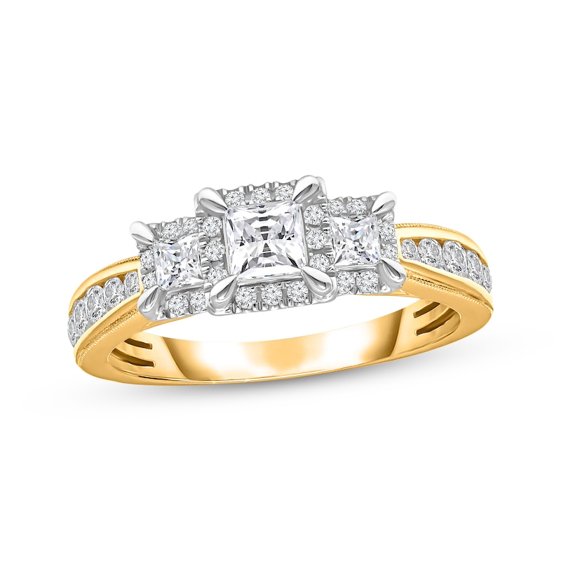 Main Image 1 of Previously Owned Memories Moments Magic Three-Stone Diamond Engagement Ring 1 ct tw Princess/Round 14K Yellow Gold