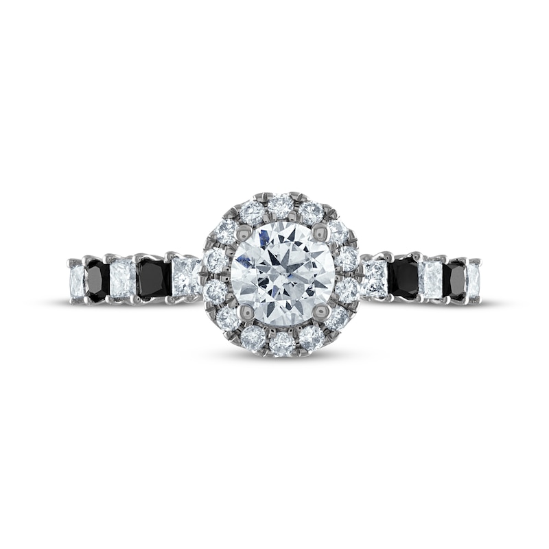 Main Image 3 of Previously Owned Princess & Round-Cut Black & White Diamond Engagement Ring 1 ct tw 14K White Gold