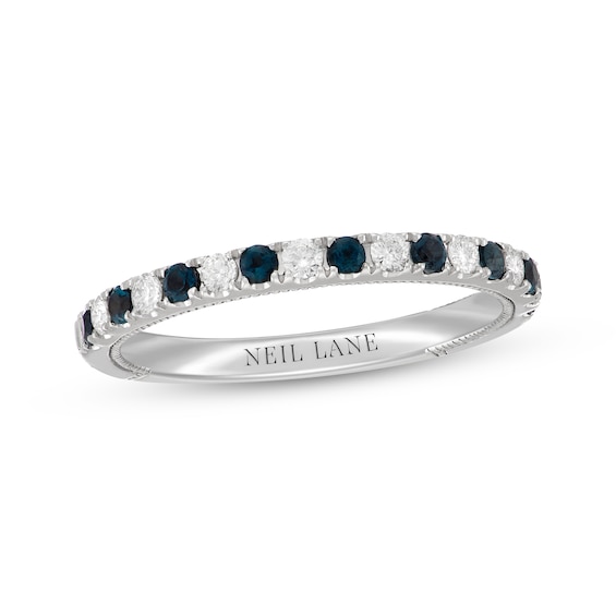Previously Owned Neil Lane Diamond & London Blue Topaz Wedding Band 1/5 ct tw 14K White Gold
