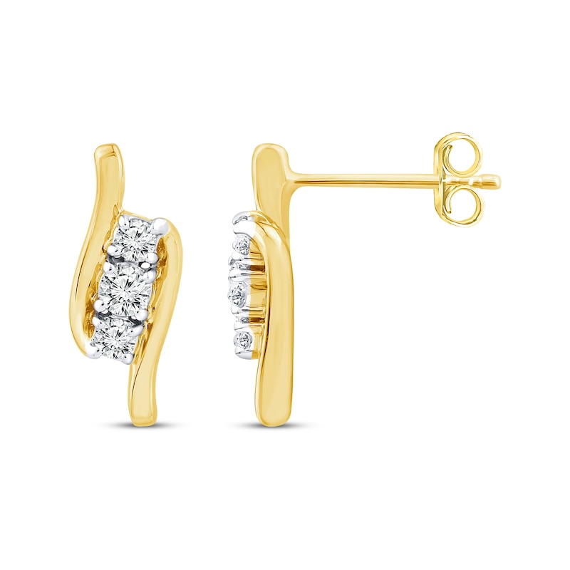 Main Image 1 of Previously Owned Three-Stone Diamond Stud Earrings 1/4 ct tw 10K Yellow Gold