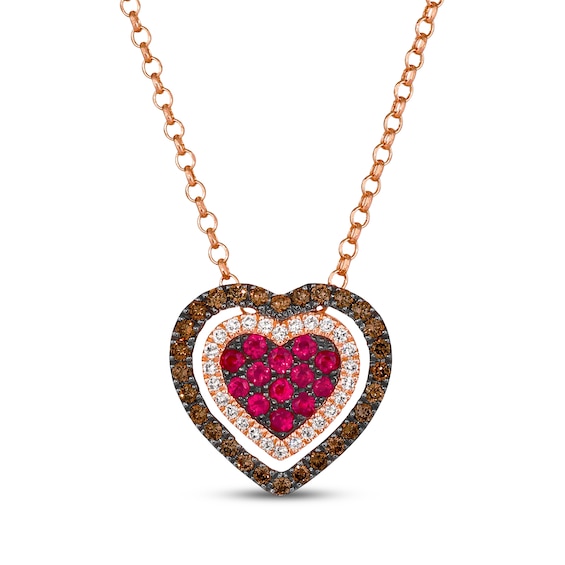 Previously Owned Godiva x Le Vian Ruby Heart Necklace 3/8 ct tw Diamonds 14K Strawberry Gold 19"