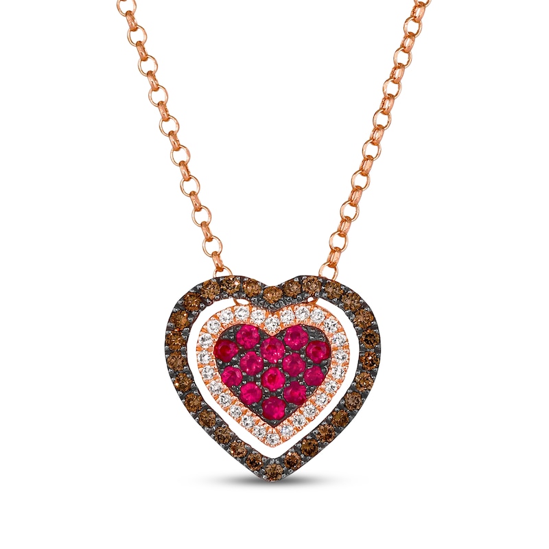 Main Image 1 of Previously Owned Godiva x Le Vian Ruby Heart Necklace 3/8 ct tw Diamonds 14K Strawberry Gold 19"