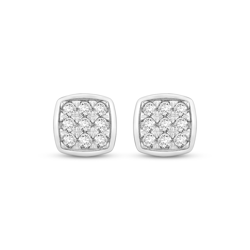 Main Image 2 of Previously Owned Multi-Diamond Center Square Stud Earrings 1/2 ct tw 10K White Gold