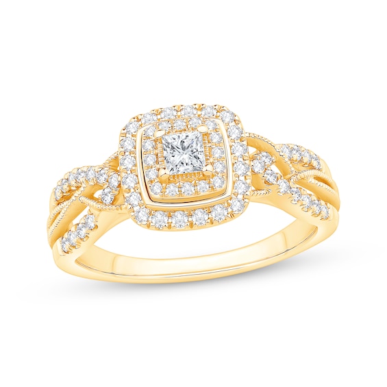 Previously Owned Princess-Cut Diamond Cushion Frame Engagement Ring 1/2 ct tw 10K Yellow Gold