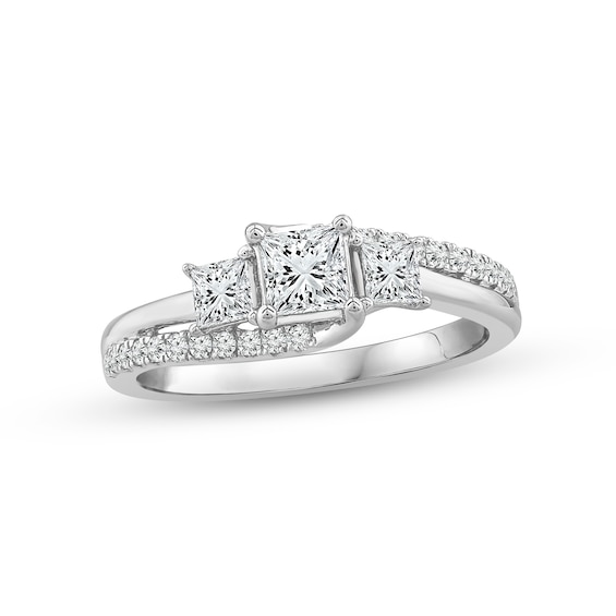Previously Owned Diamond Three-Stone Engagement Ring 1 ct tw Princess & Round-cut 14K White Gold